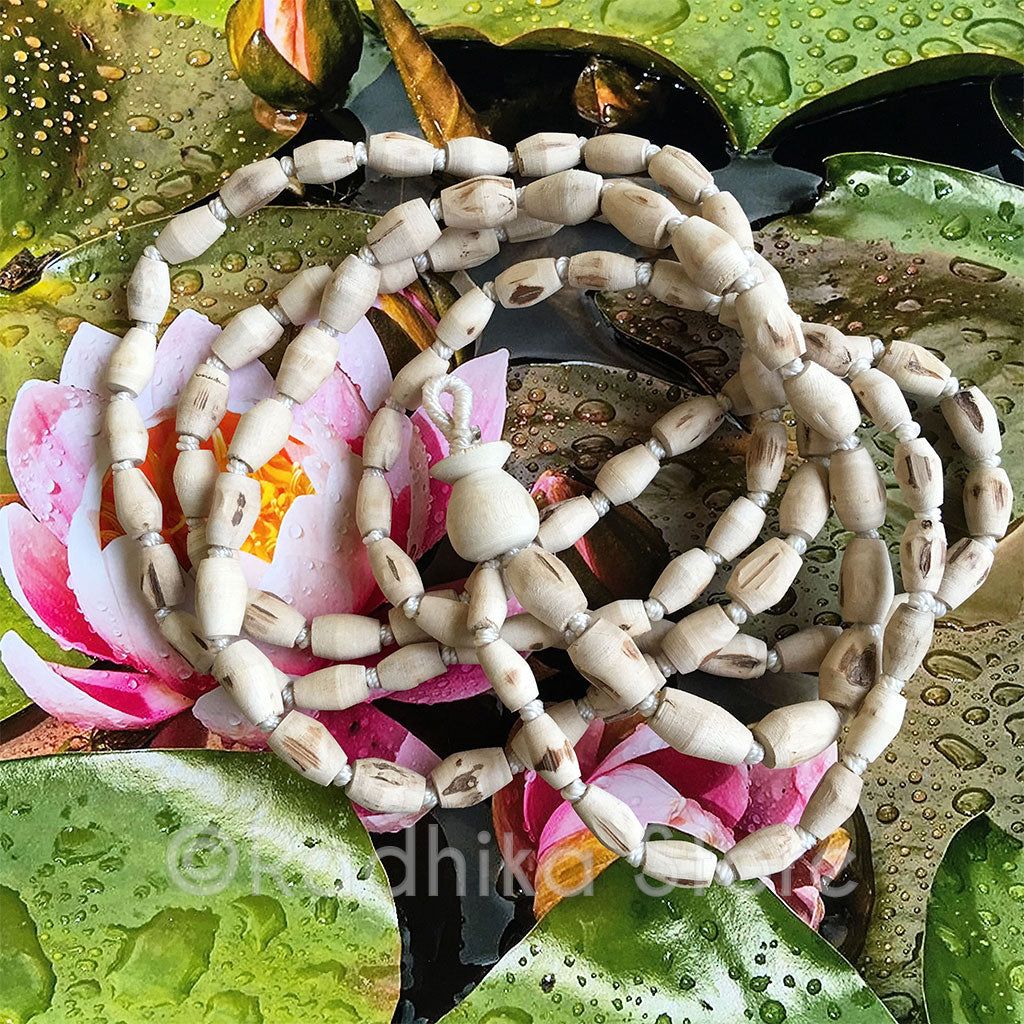 Mridanga Shaped Pure Tulsi  Japa Beads - Hang 36" Inches Long