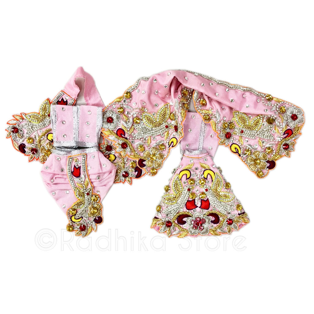 Vrindavan Parrot- Baby Pink Silky Satin- Radha Krishna Deity Outfit
