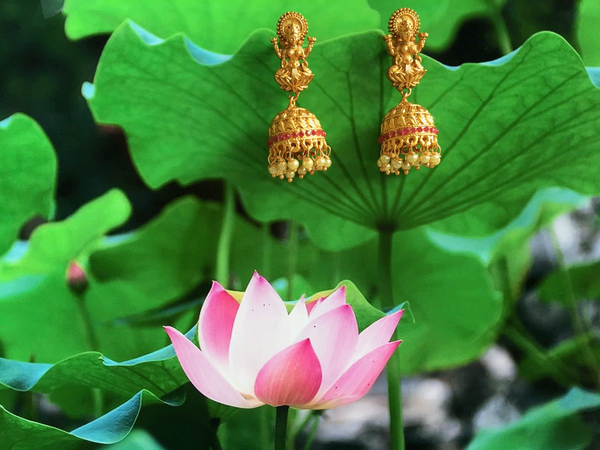 Lakshmi Pearl Temple Bell Earrings