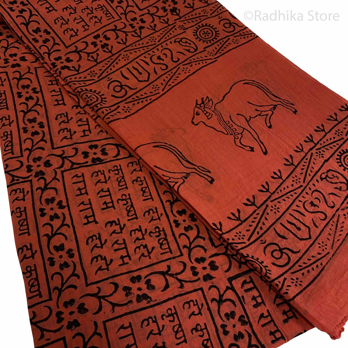 Dark Saffron  (Orange Red) -  Maha Mantra Chadar - With Vrindavan Cows