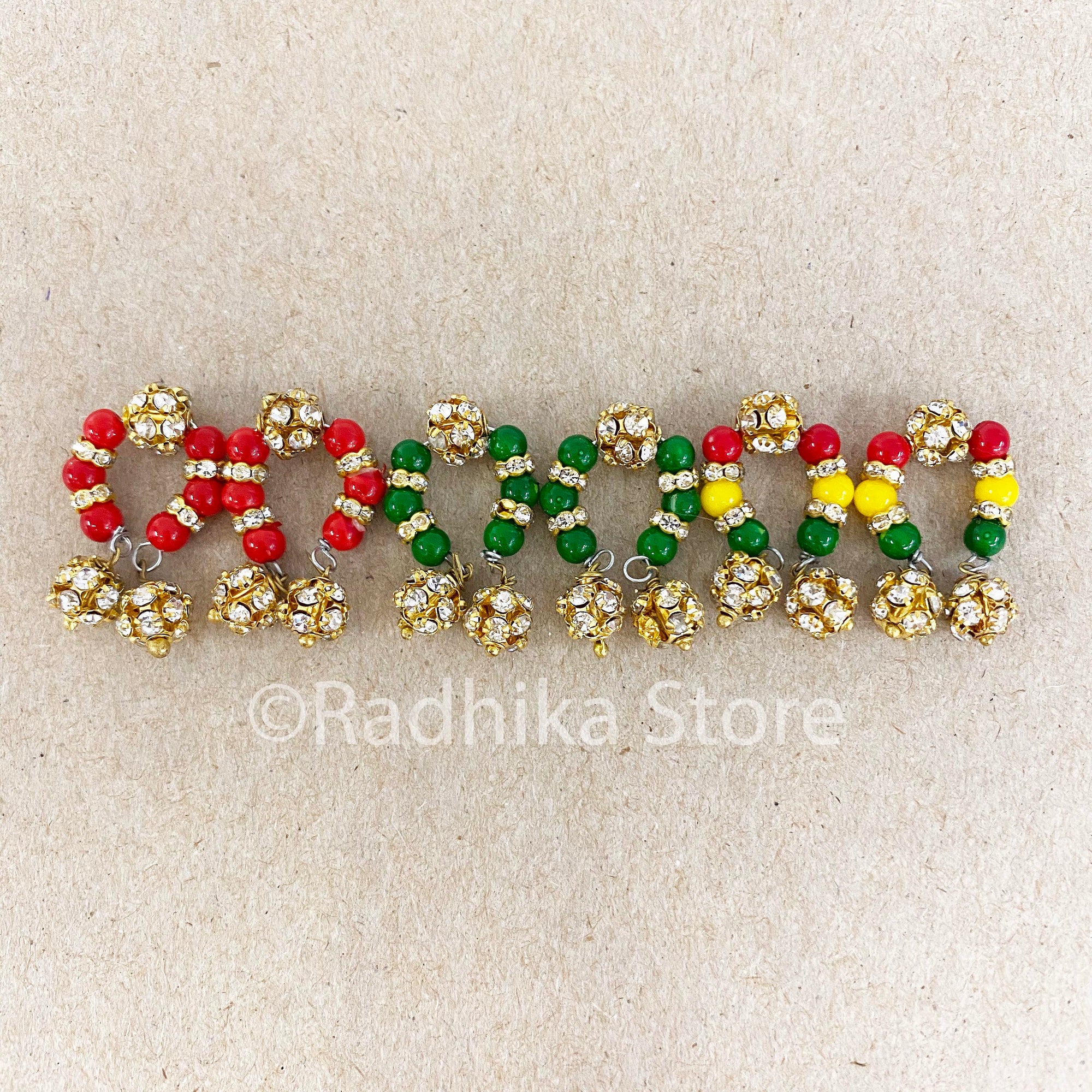 Rhinestone Dangle Bangles Set - Size Small- Red-Green-Multi
