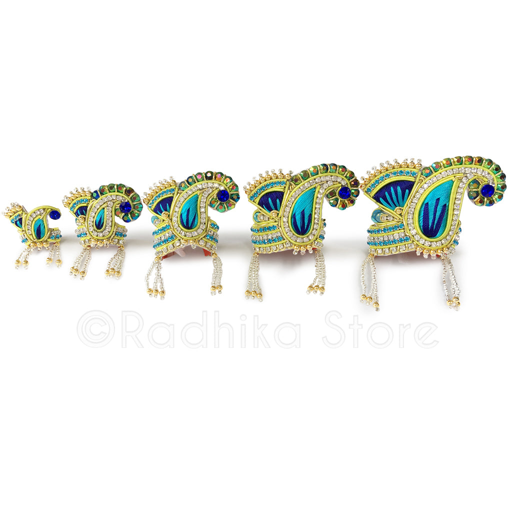 Peacock Colors Fan Chandrika - Rhinestone Crown and Necklace Set