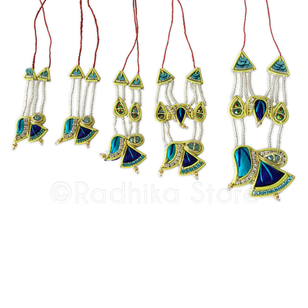 Peacock Colors Fan Chandrika - Rhinestone Crown and Necklace Set