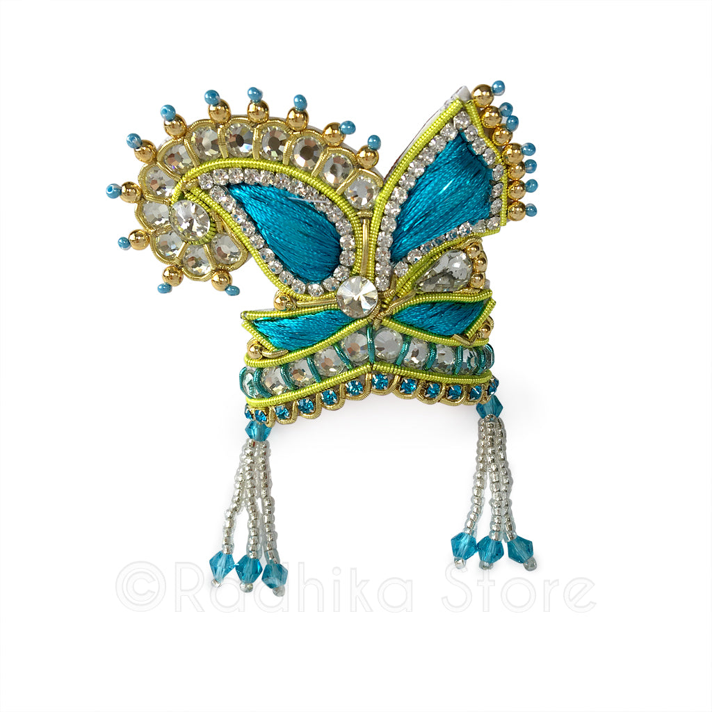 Teal Embroidery Crystal -  Chandrika Fan Crown