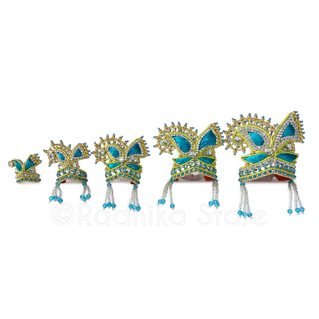 Teal Embroidery Crystal -  Chandrika Fan Crown