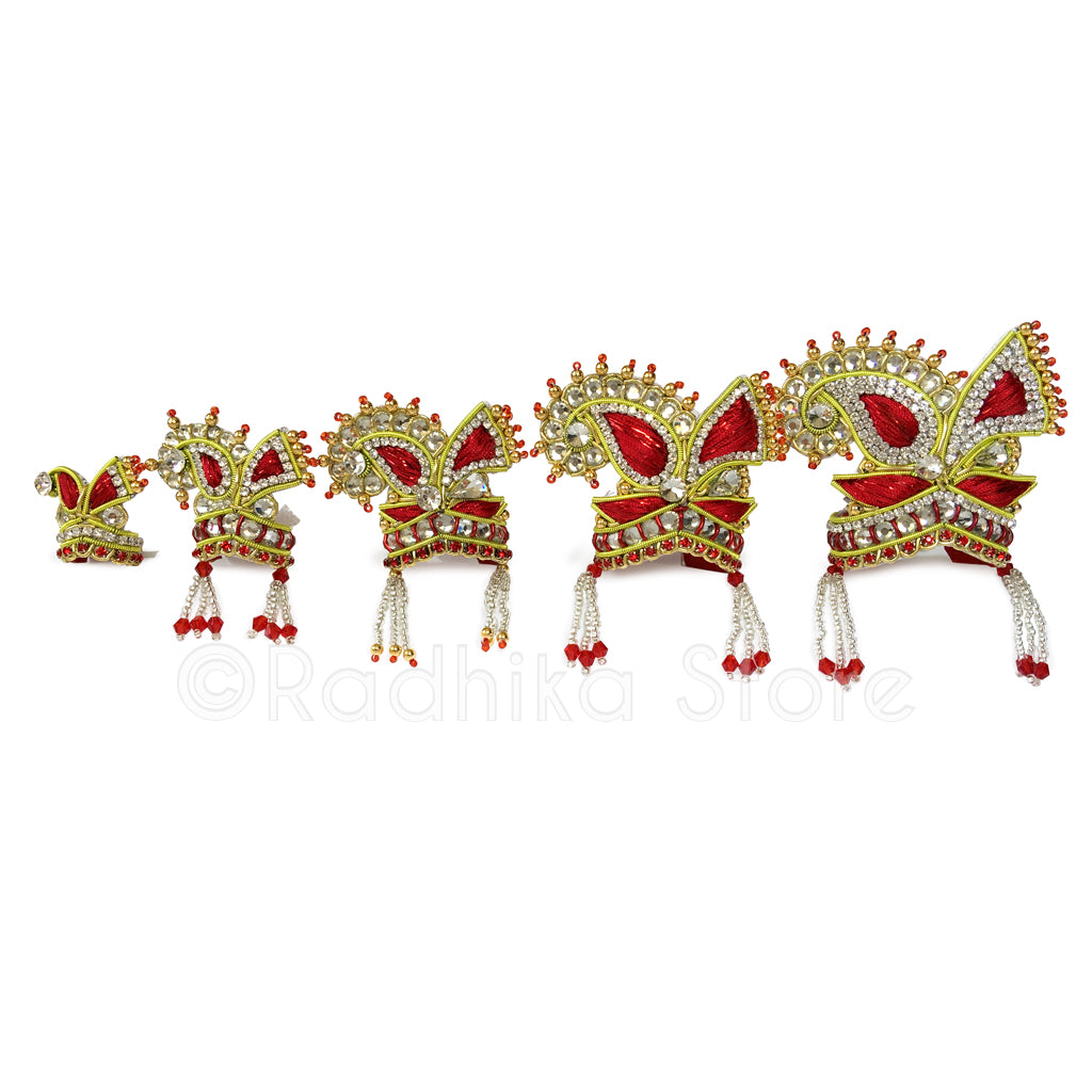 Red Embroidery Crystal -  Chandrika Fan Crown