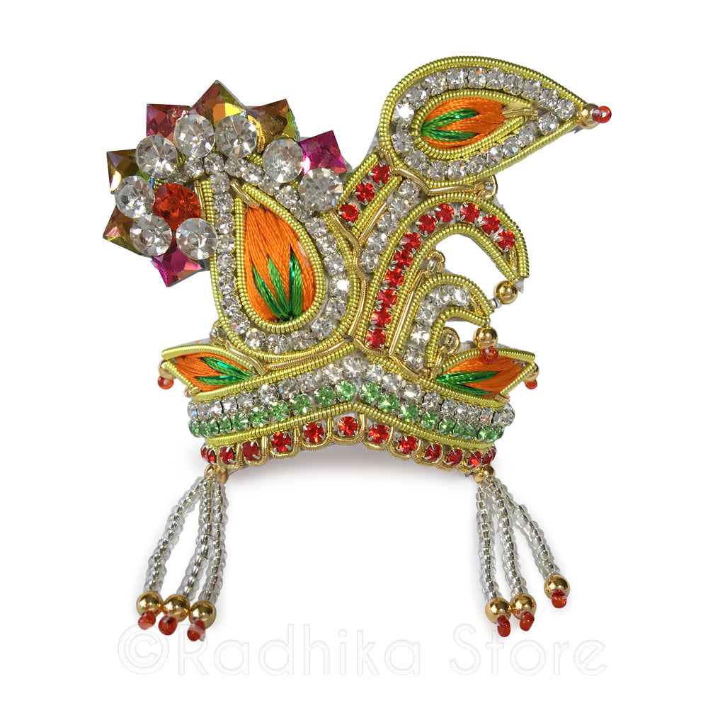 Peacock  Party - Orange and Green - Rhinestone Crown