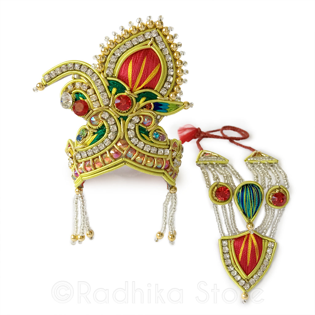 Vrindavan Love Peacocks - Rhinestone Crown and Necklace Set