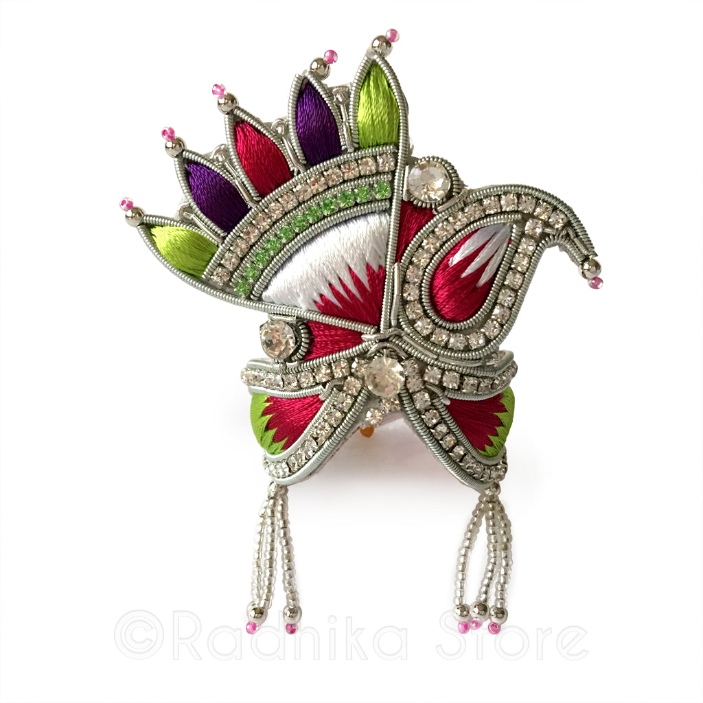 Fuchsia Green and Purple- Turban Style Rhinestone Crown -