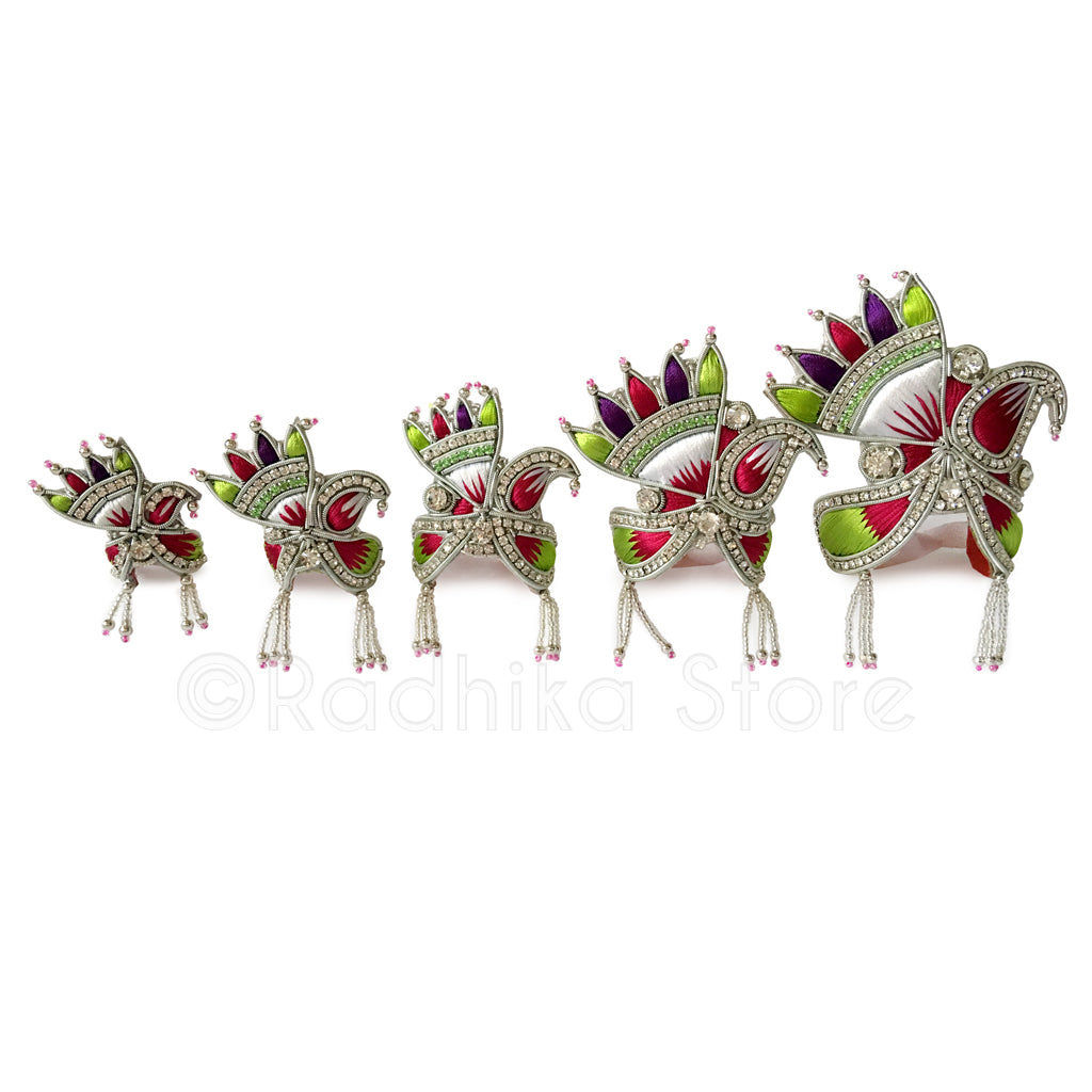 Fuchsia Green and Purple- Turban Style Rhinestone Crown -