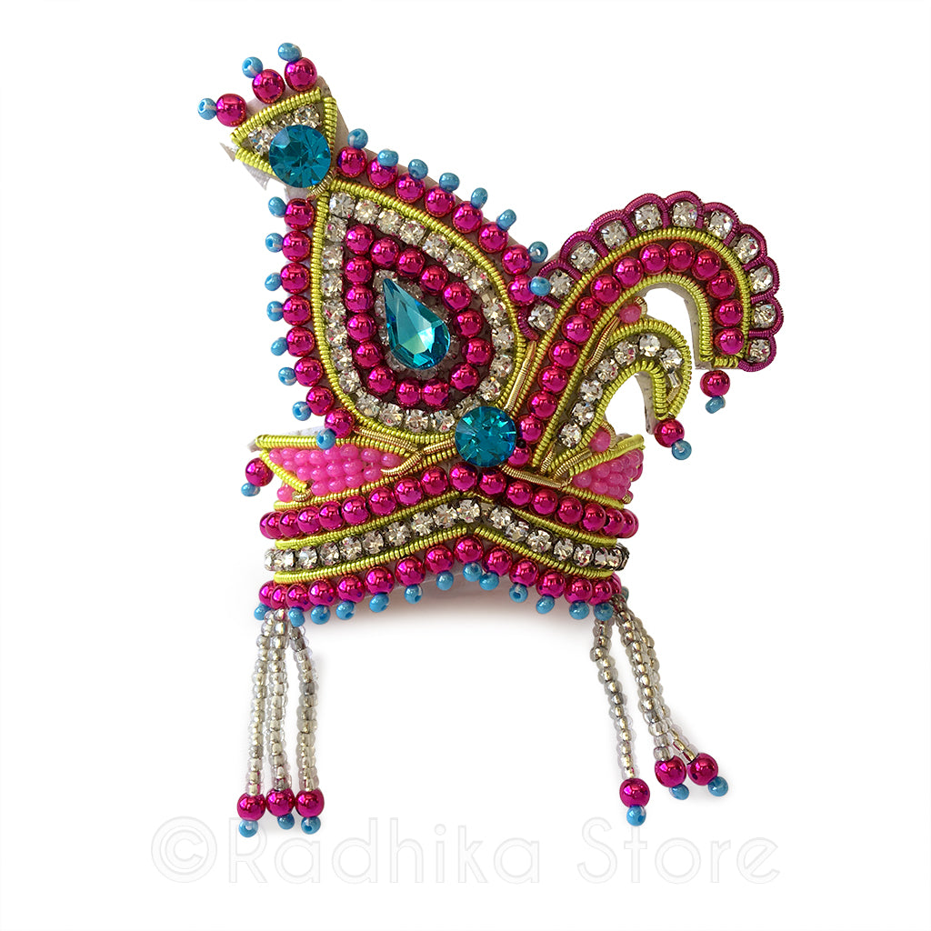 Teal and Fuchsia Vrindavan Swan - Rhinestone Crown