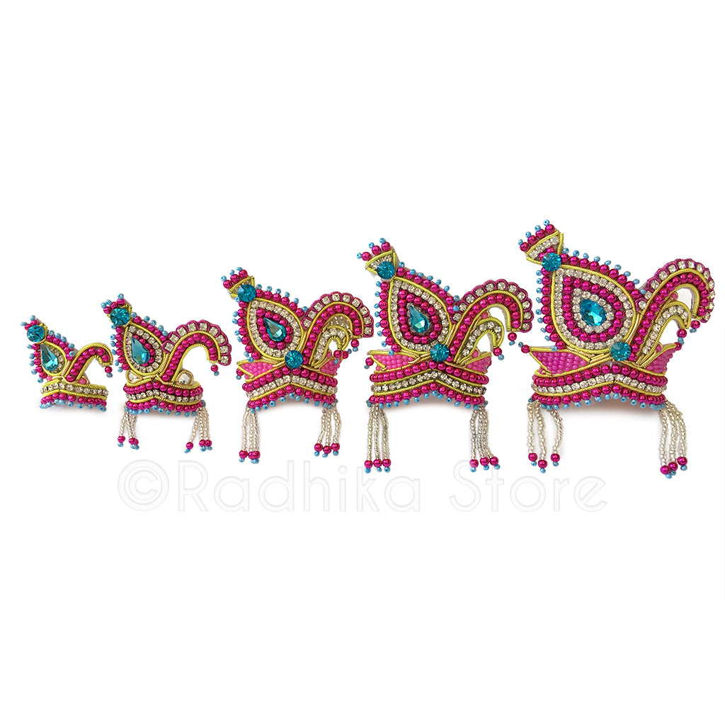 Teal and Fuchsia Vrindavan Swan - Rhinestone Crown