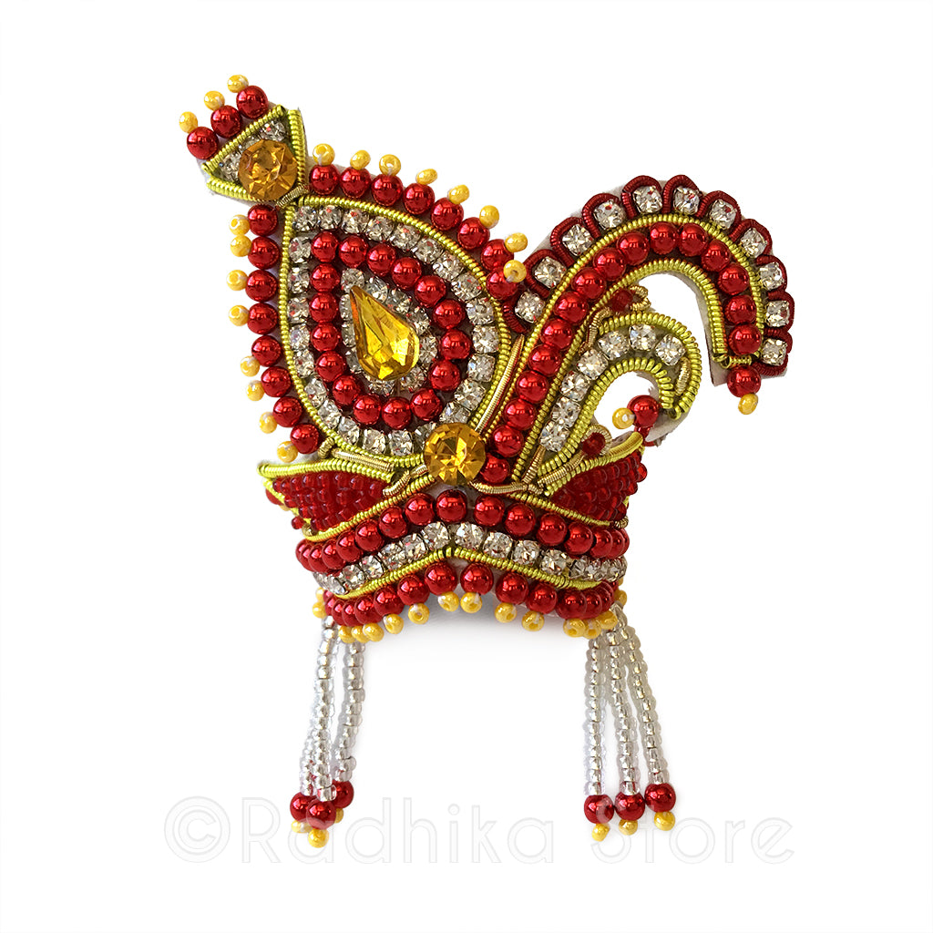 Red and Golden Vrindavan Swan - Rhinestone Crown