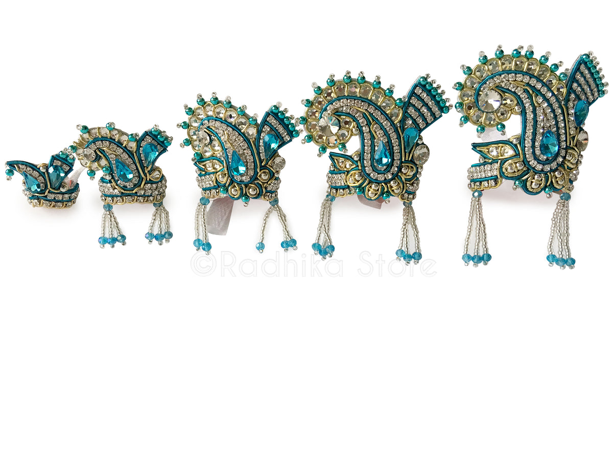Teal Blue - Crystal Silver and Gold - Chandrika Fan Crown