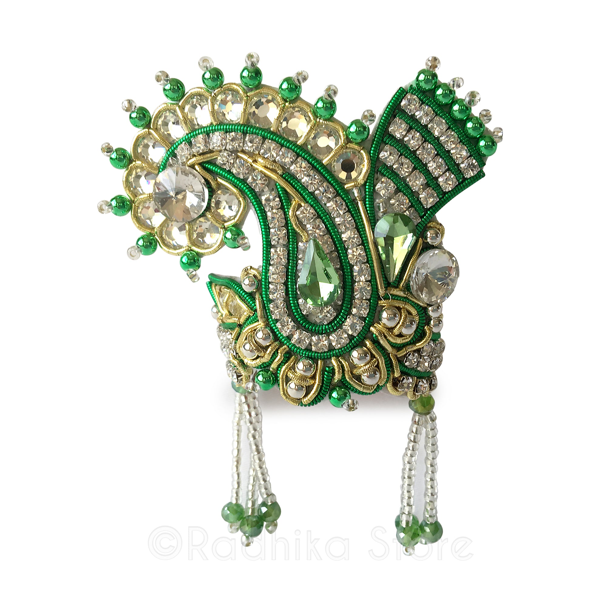 Green and White Crystal - Chandrika Fan Crown
