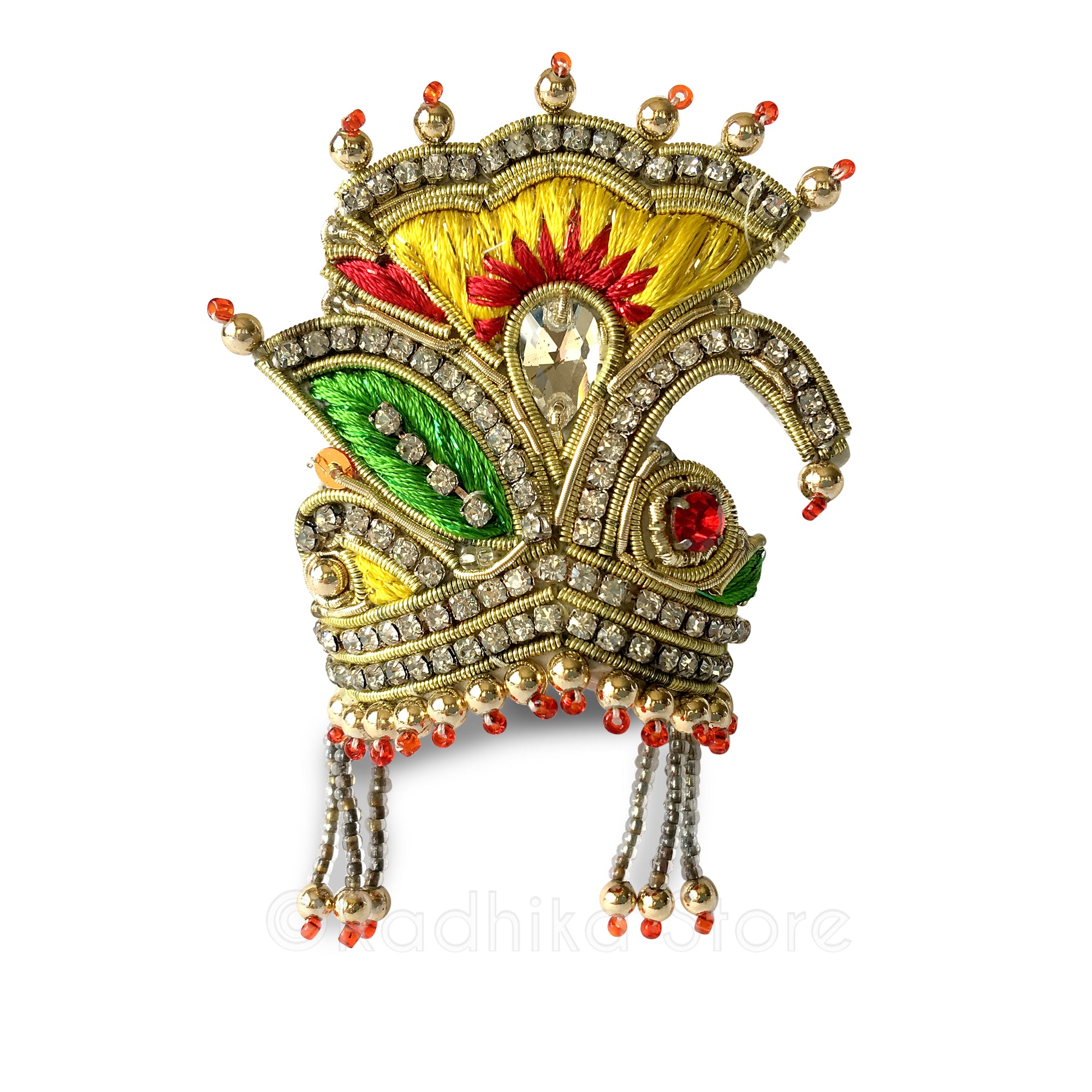 Yellow and Green - Peacock Fan Rhinestone Crown