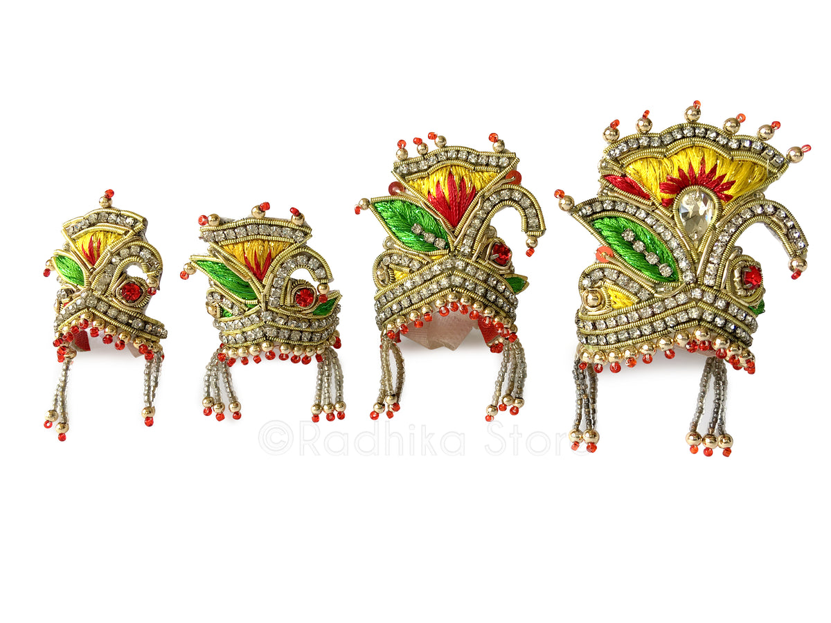 Yellow and Green - Peacock Fan Rhinestone Crown