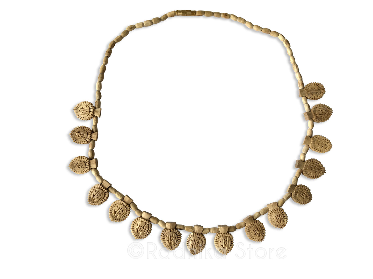 16 Radha Lotus Sanskrit Pendants With Barrel Beads - Tulsi Necklace- 3 Sizes