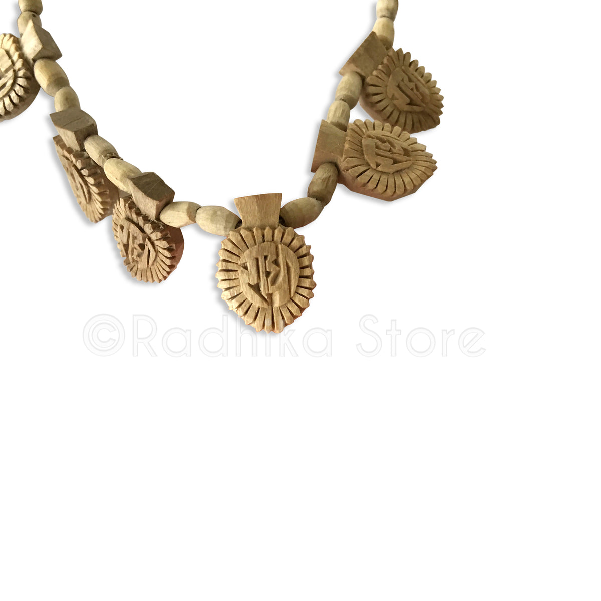 16 Radha Lotus Sanskrit Pendants With Barrel Beads - Tulsi Necklace- 3 Sizes