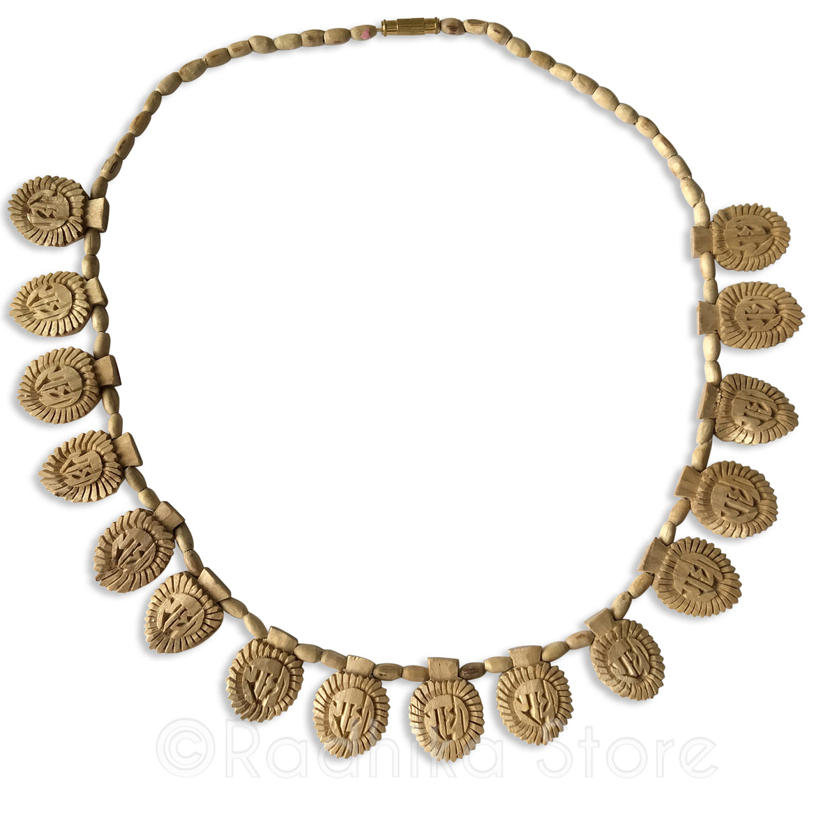 16 Radha Lotus Sanskrit Pendants With Barrel Beads - Tulsi Necklace- 3 Sizes