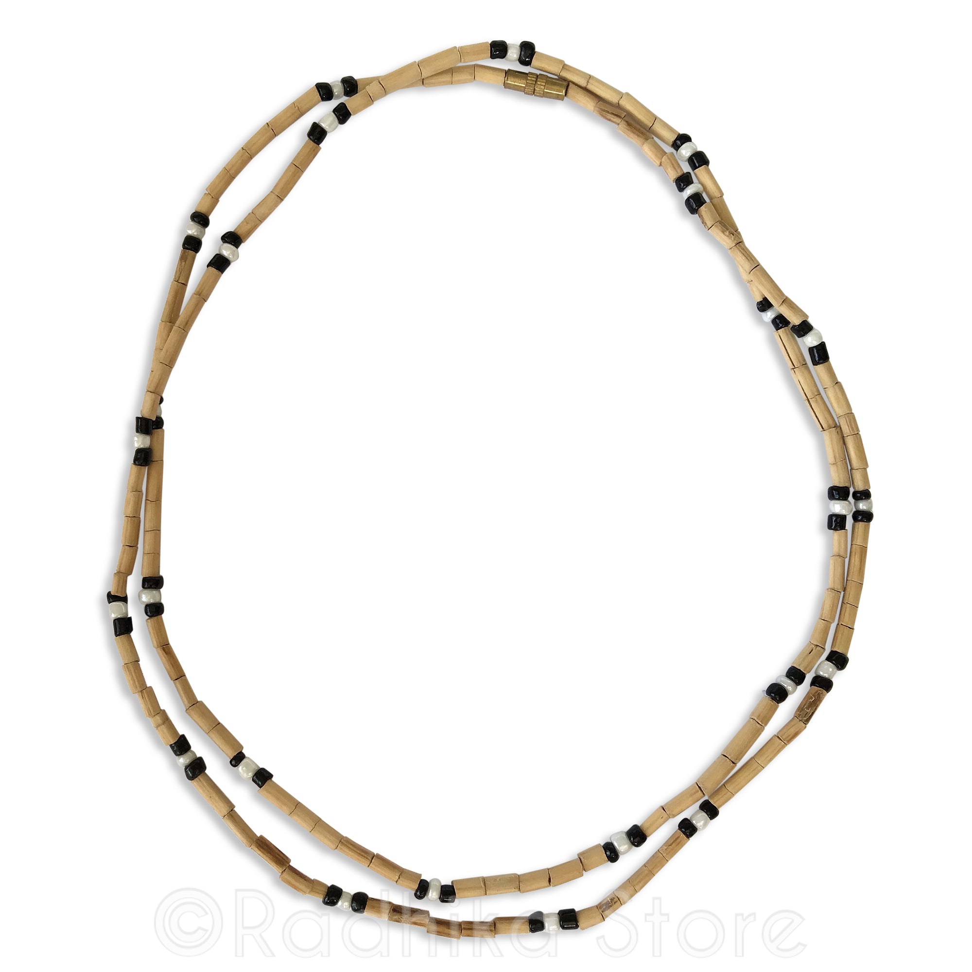 Thin, Long Bead With Black and Pearly Seed Beads- Tulsi Necklace - 2 Times Around