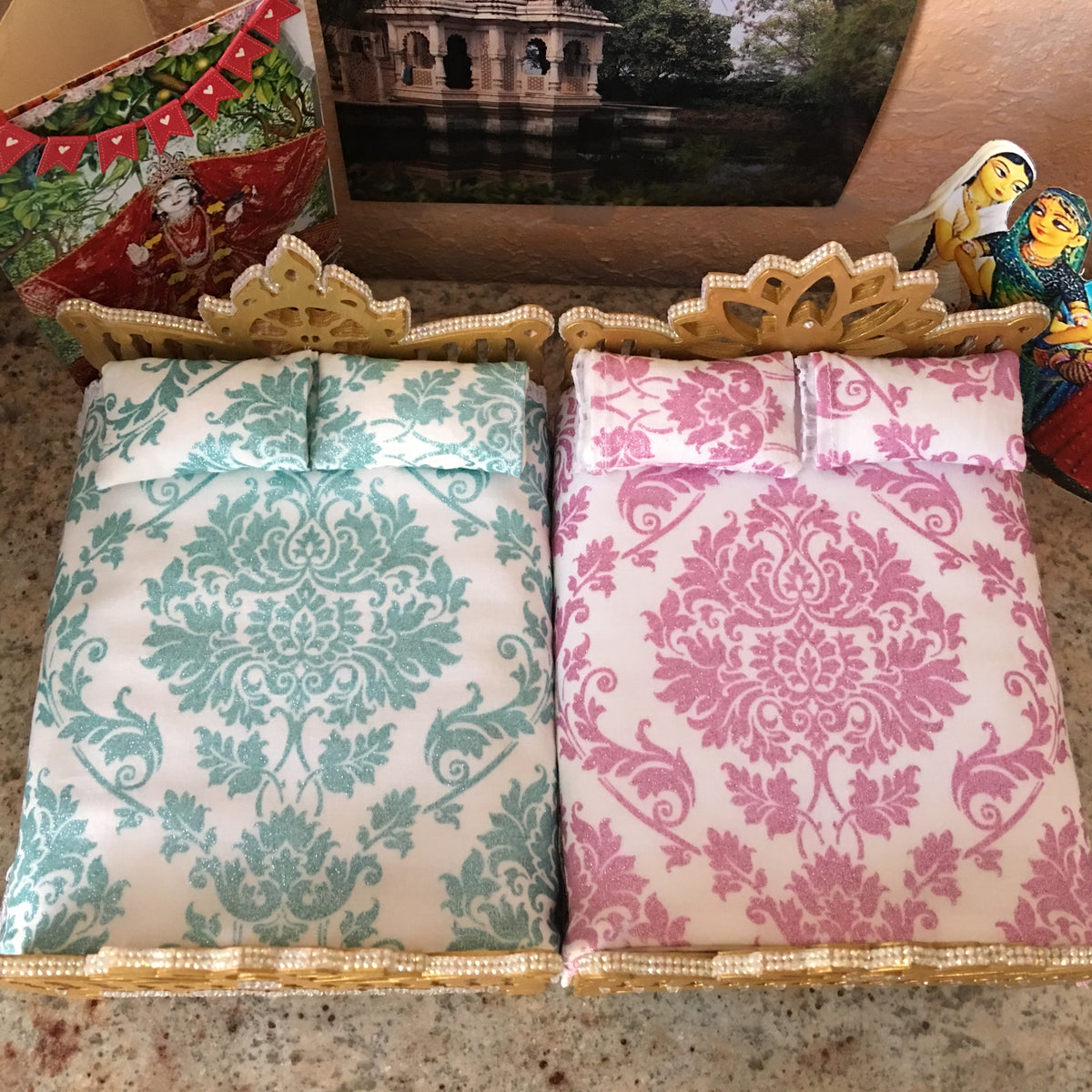 Jeweled Golden Lotus Beds- 7 1/4&quot; Inch (Two Styles to Choose From)