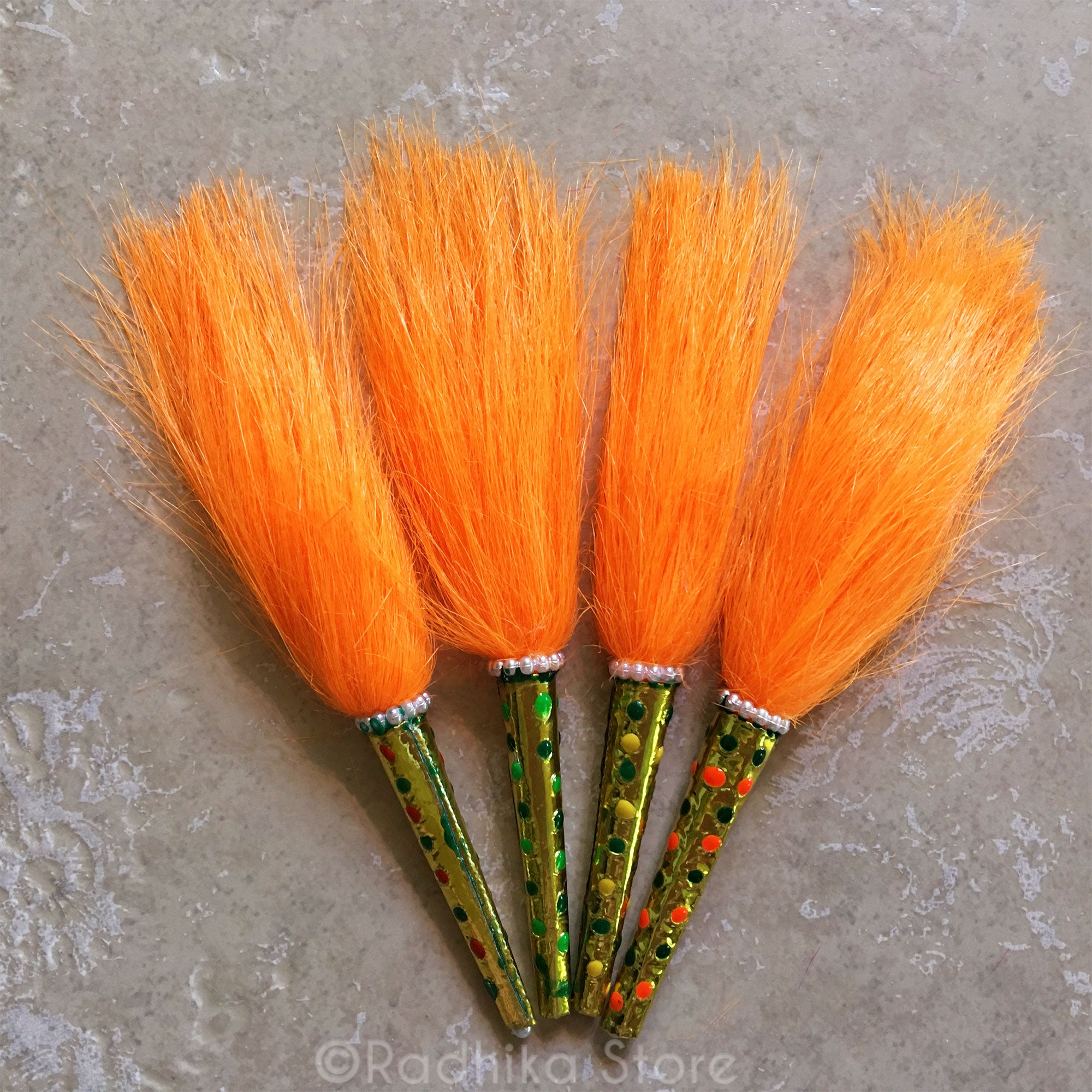 India Orange Color Deity Chamaras - Choose Handle Color