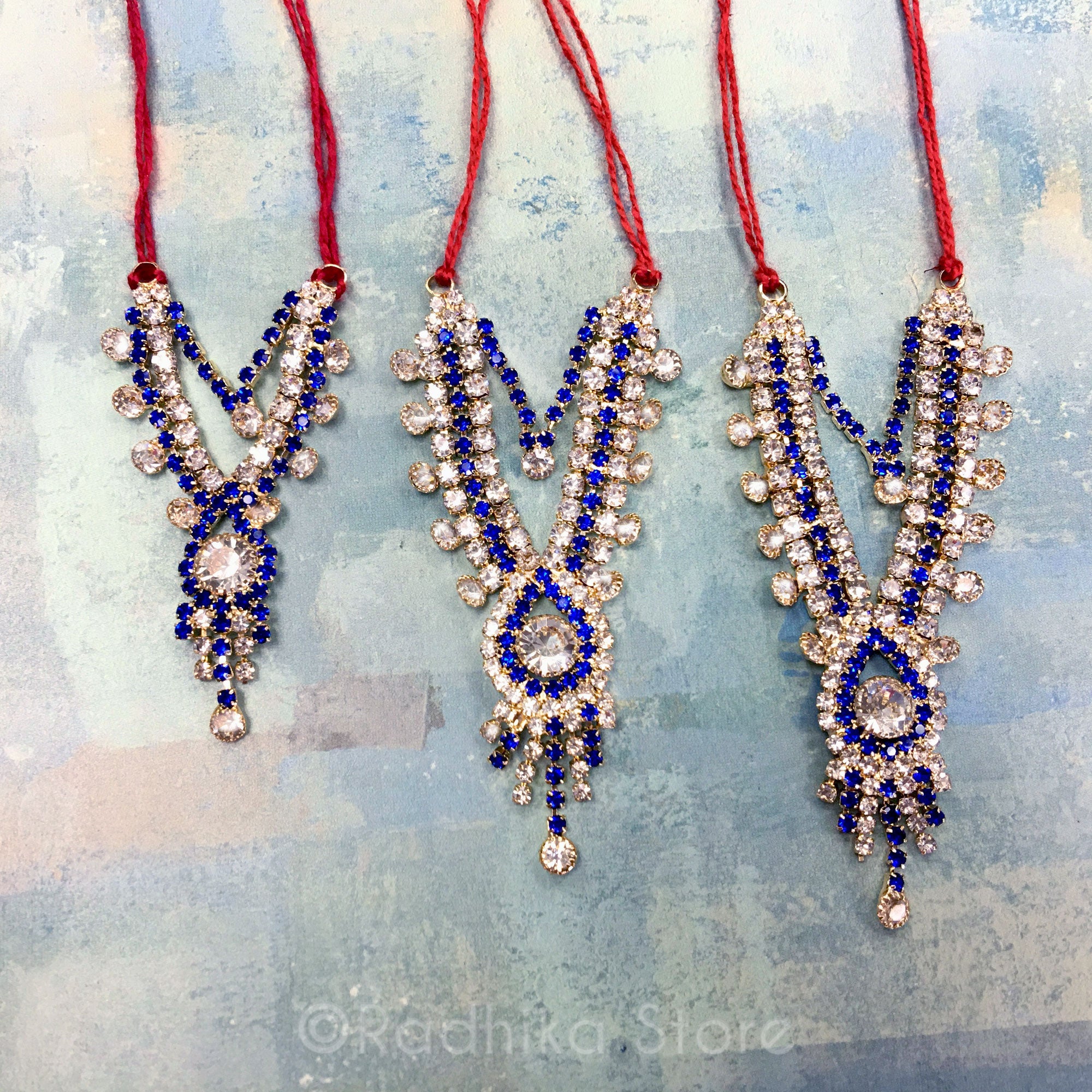 Krishna Prema - Sapphire Blue - Multi Strand - Rhinestone Deity Necklace