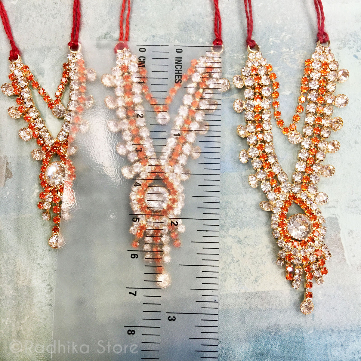 Krishna Prema - Orange - Multi Strand - Rhinestone Deity Necklace