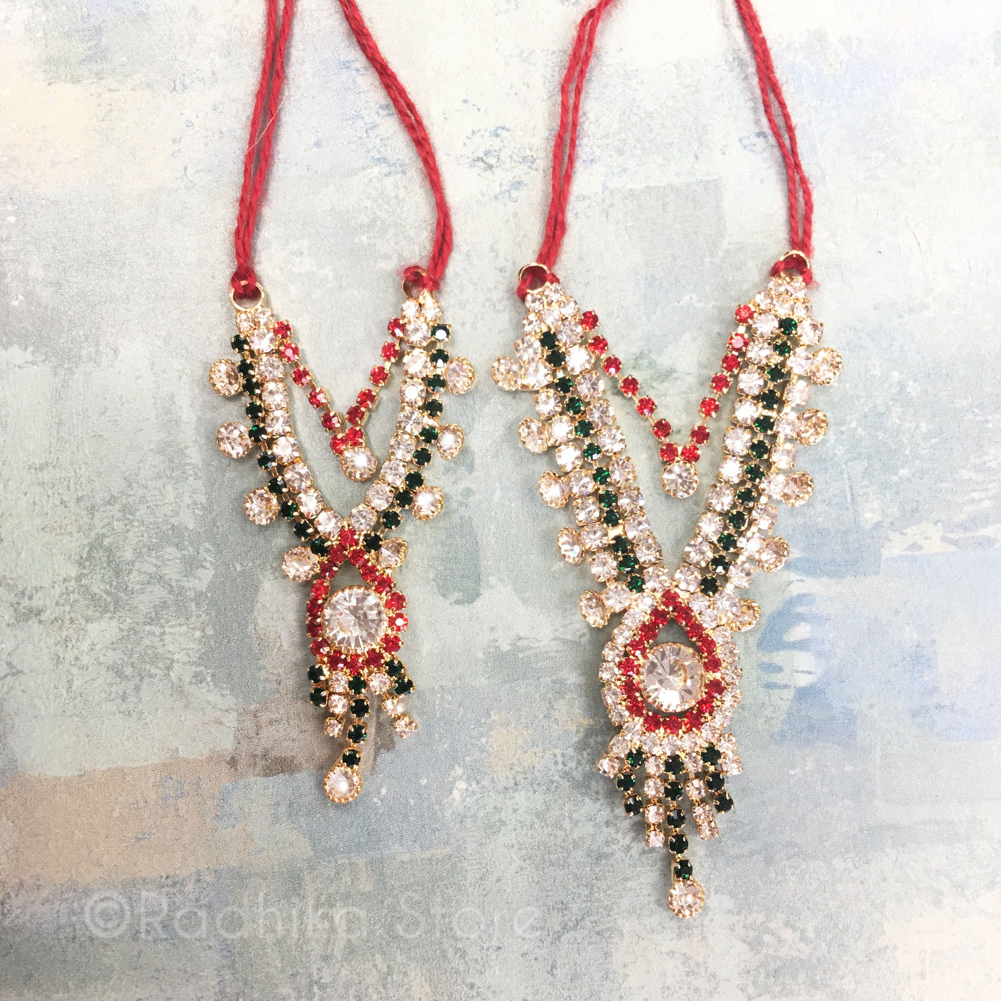 Krishna Prema - Emerald Ruby - Multi Strand - Rhinestone Deity Necklace