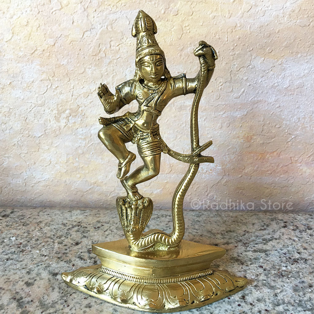 Kaliya Krishna - Kaliya Damana- Deity or Murti - Brass 8" Inch