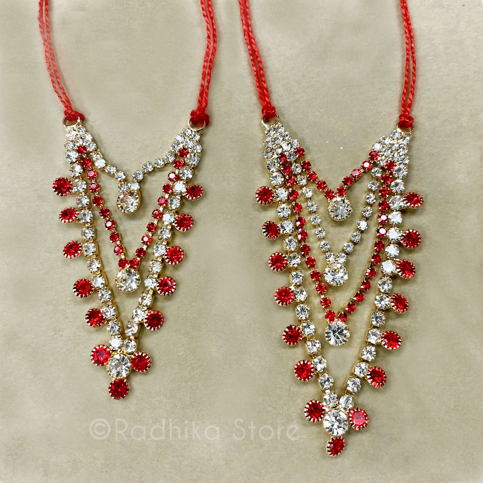 Krishna Dots - Ruby and Diamond - Multi Strand - Rhinestone Deity Necklace