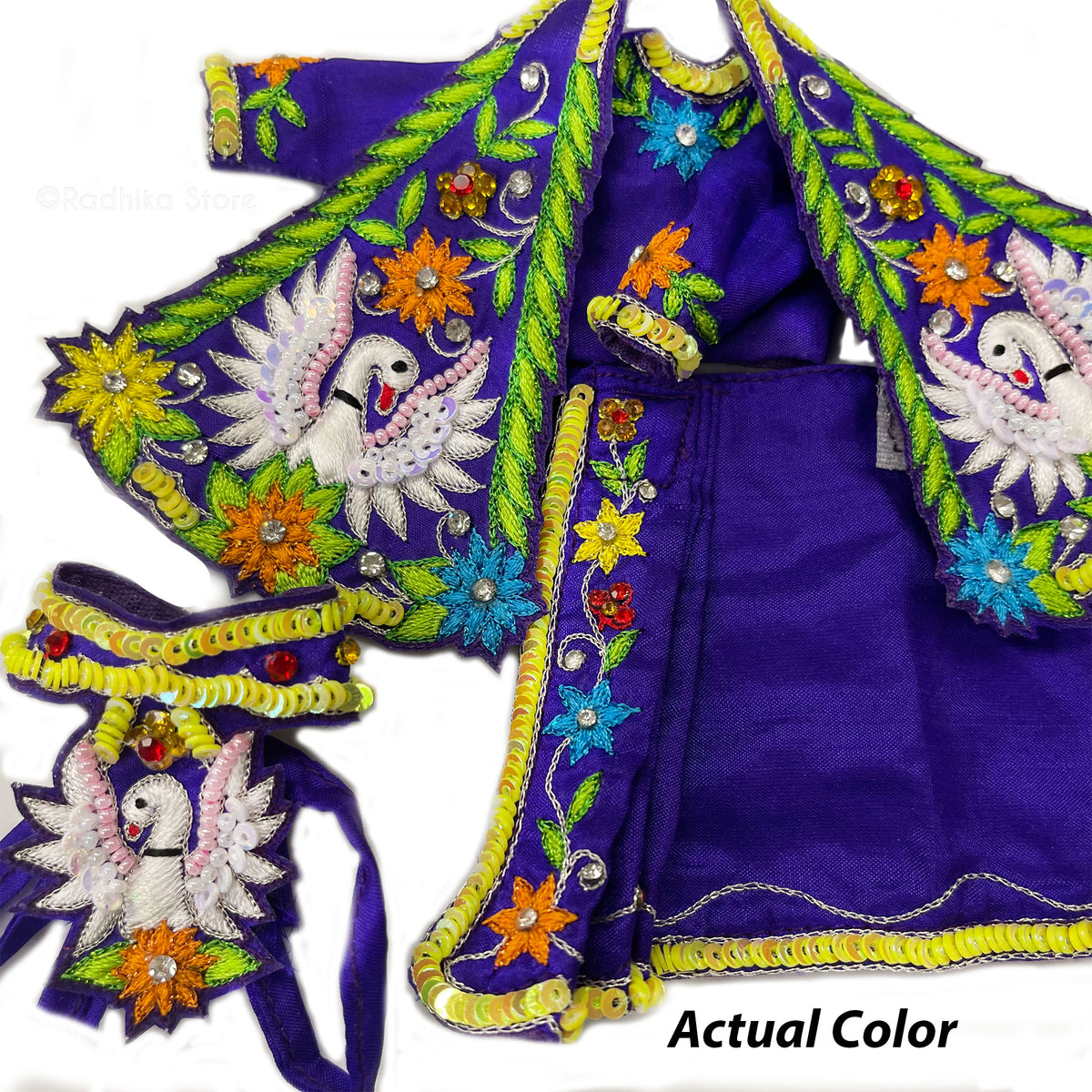 Evening Radha Kund - All Silk - Deep Purple Multi Color - Radha Krishna Deity Outfit