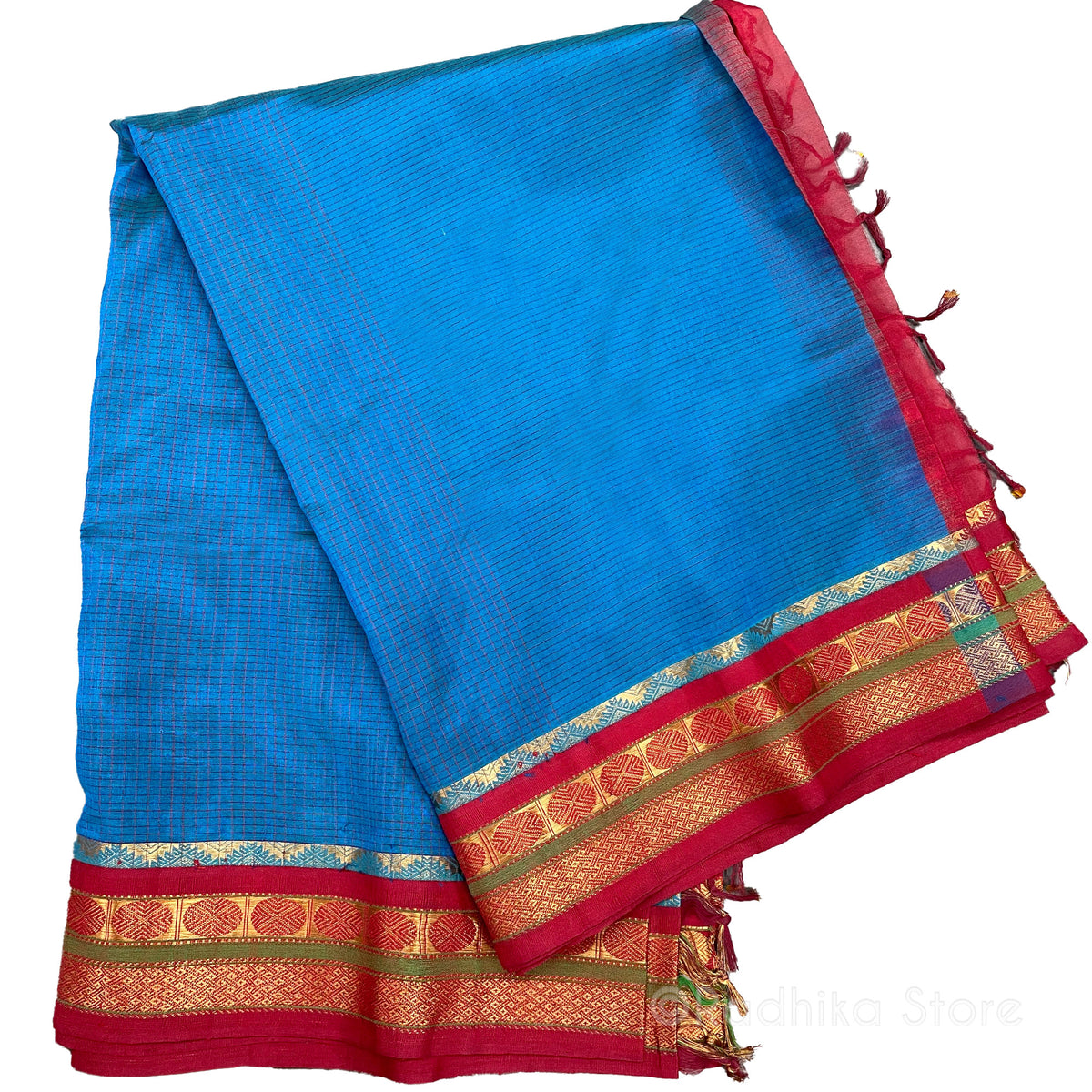 Rathyatra - Blue Red - Opulent Cotton-Silk Saree