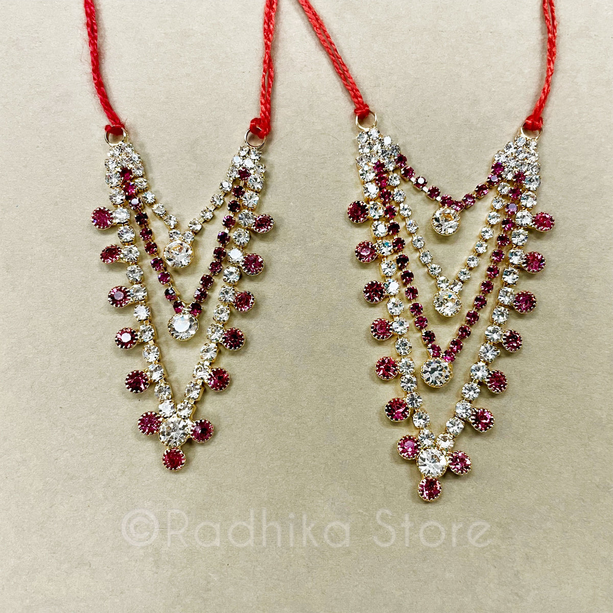 Krishna Dots - Fuchsia and Diamond - Multi Strand - Rhinestone Deity Necklace