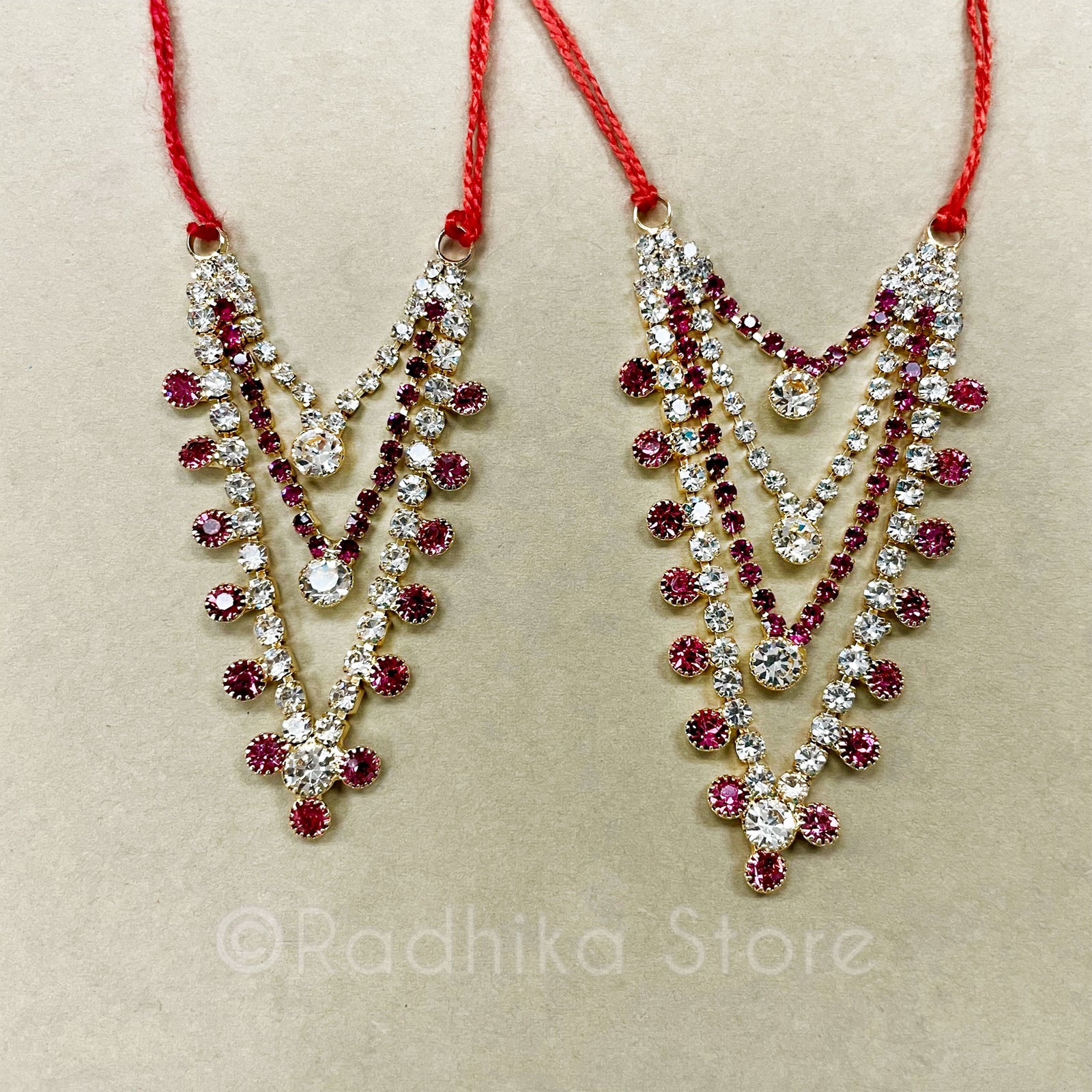 Krishna Dots - Fuchsia and Diamond - Multi Strand - Rhinestone Deity Necklace