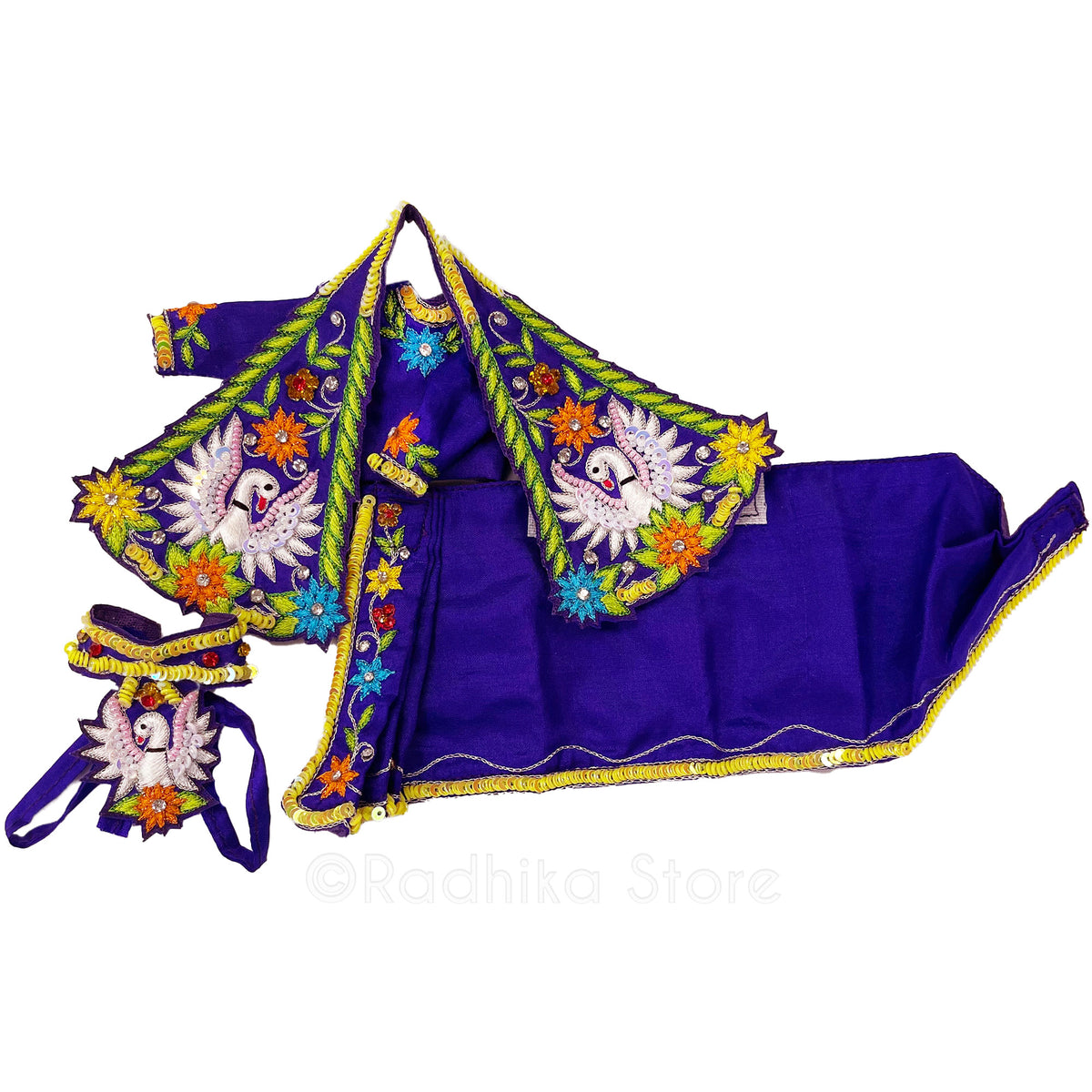 Evening Radha Kund - All Silk - Deep Purple Multi Color - Radha Krishna Deity Outfit
