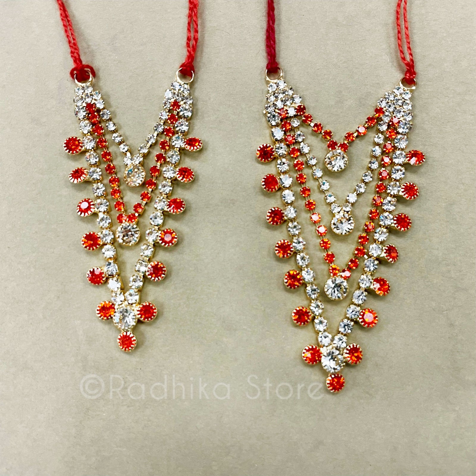 Krishna Dots - Orange and Diamond - Multi Strand - Rhinestone Deity Necklace