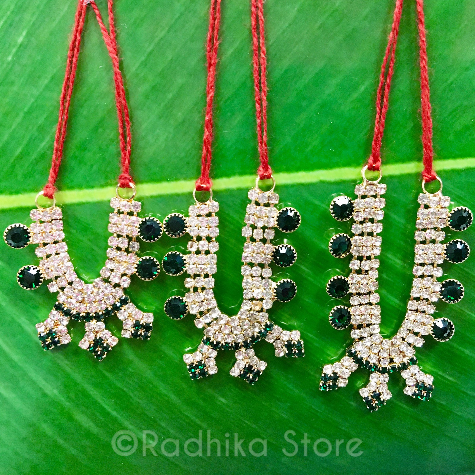 Docks of Kusum Sarovar Emerald Green Rhinestone - Deity Necklace