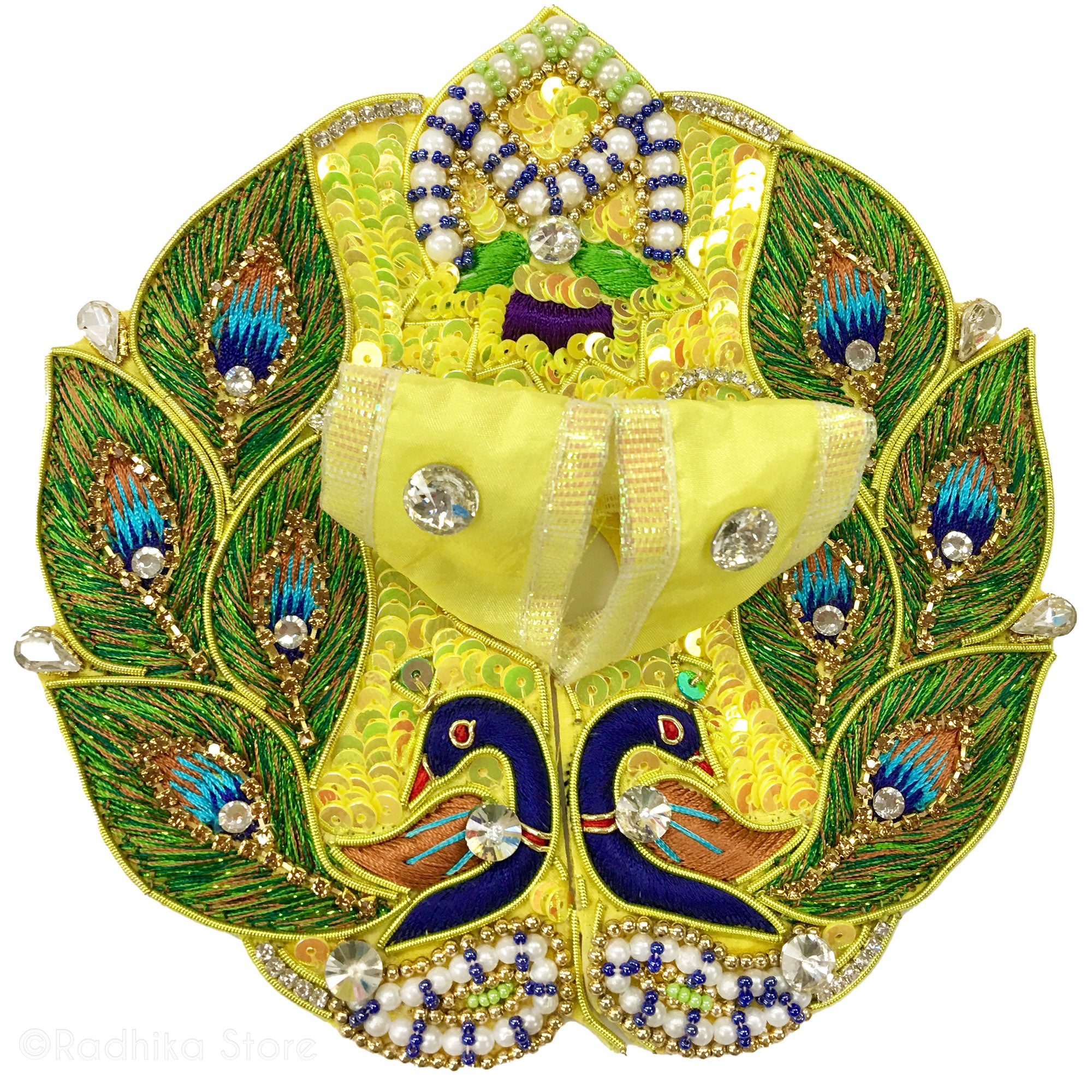 Guardian Peacocks - Yellow Satin - Size 1" up to 5" Inch Laddu Gopal