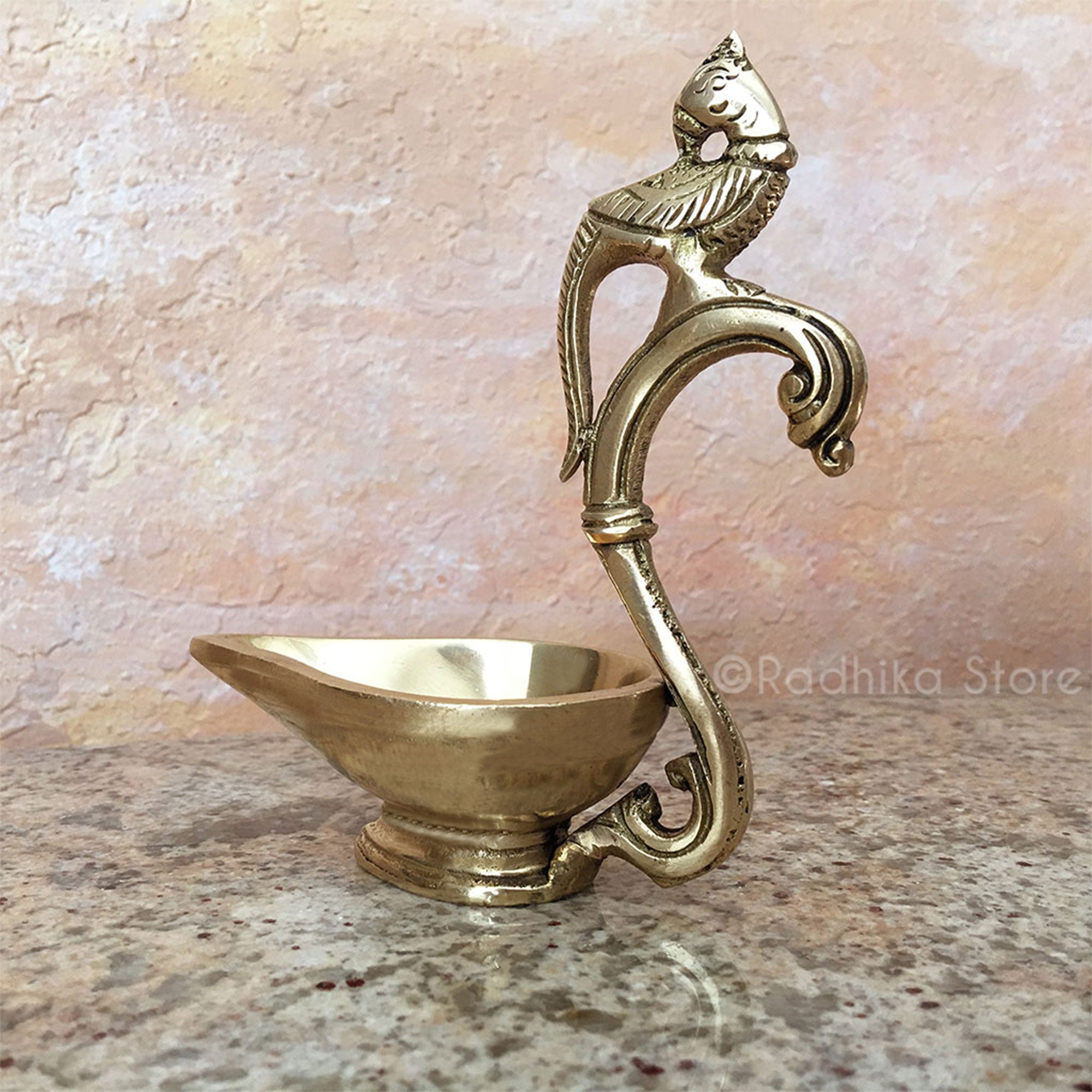 Parrot Handle Ghee Lamp - (Diya) - Solid Brass