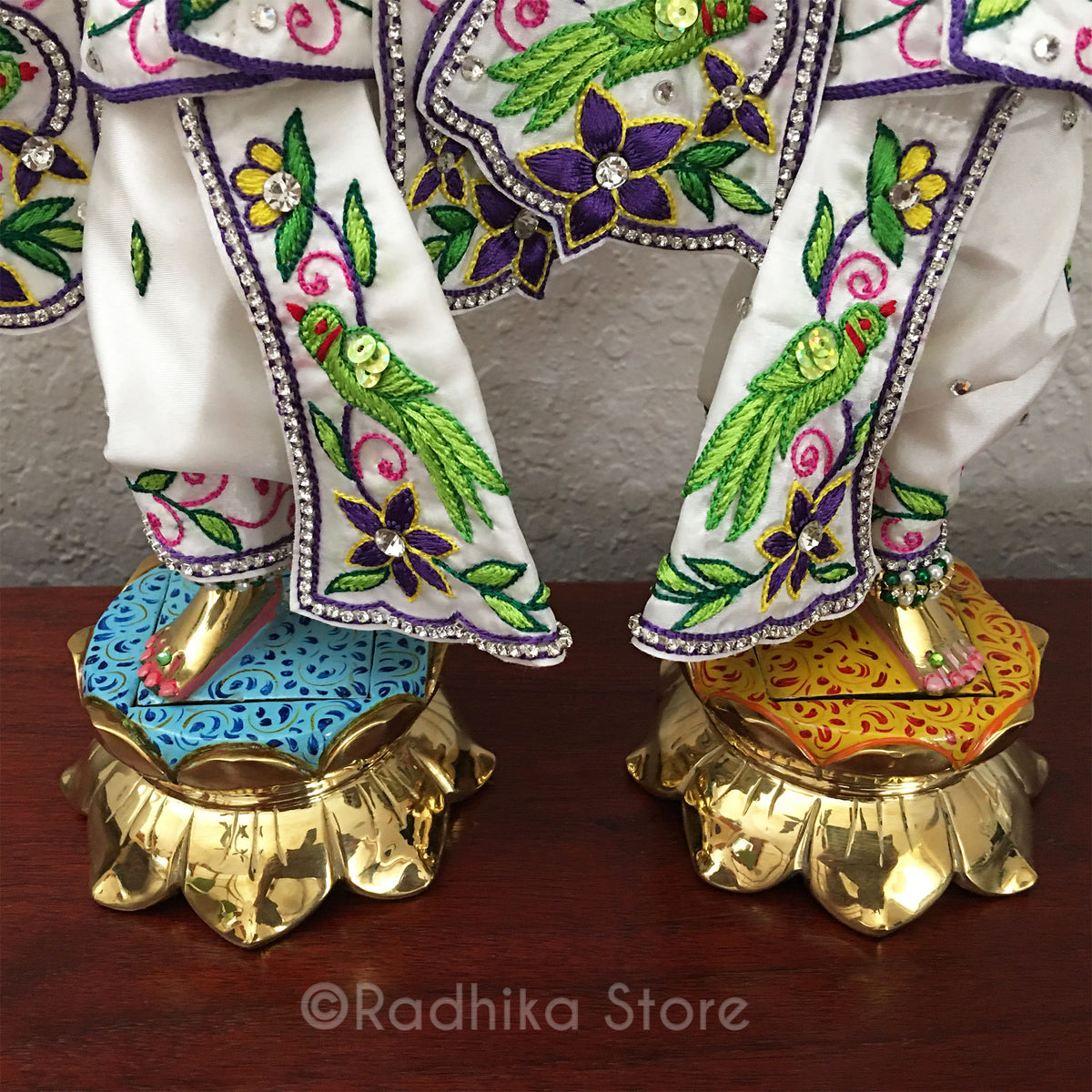 Tropical Mayapur Parrots - (White Silk) - Gaura Nitai Deity Outfit
