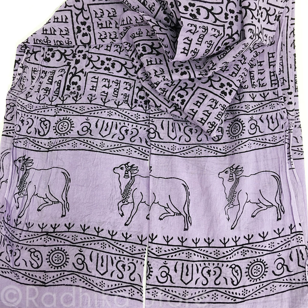 Lavender-  Maha Mantra Chadar - With Vrindavan Cows