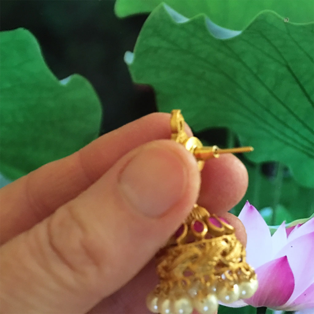 Emerald Ruby Leaf- Bell Earrings