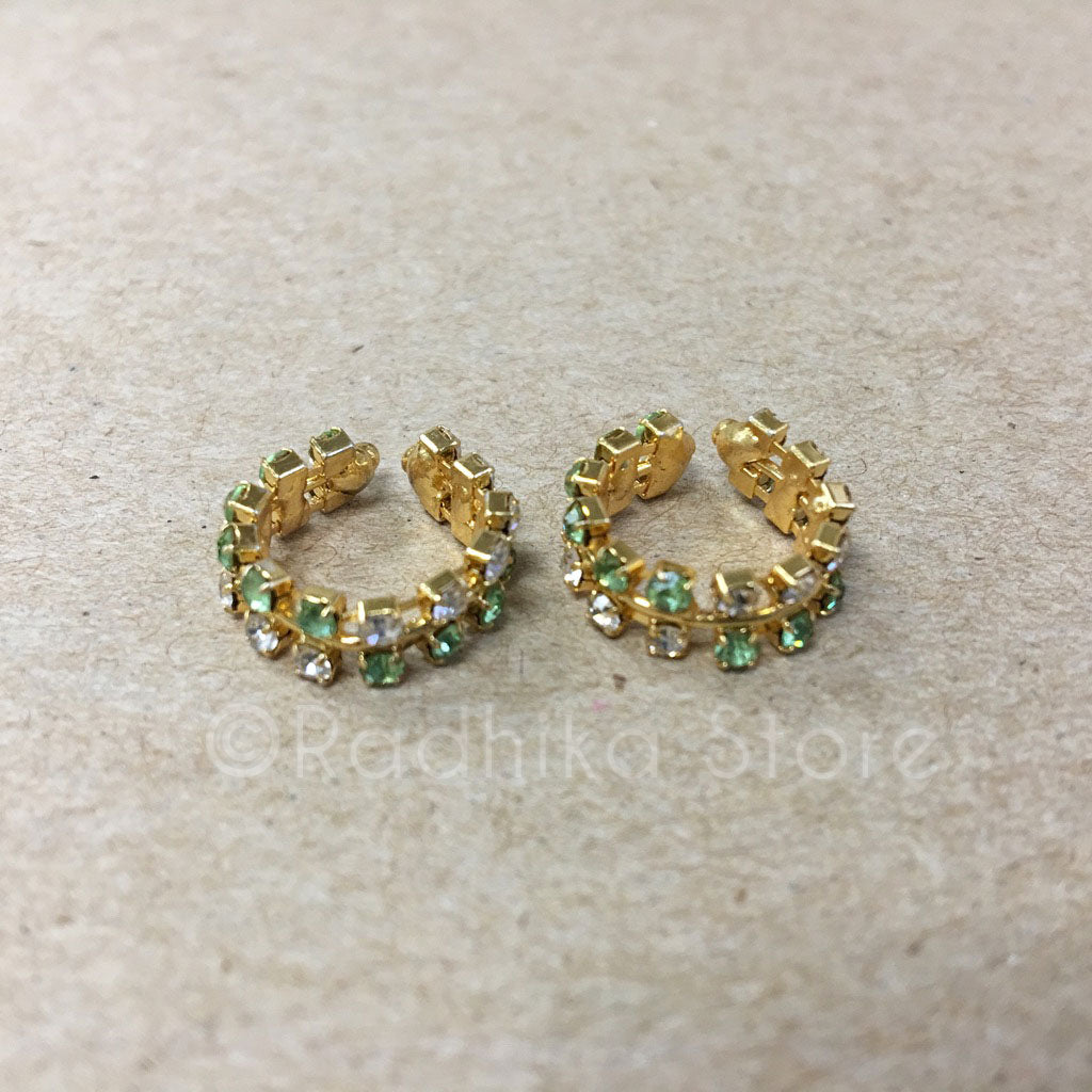 Peridot Green Rhinestone Bangles/Anklets - Set of 2 - 4 Sizes