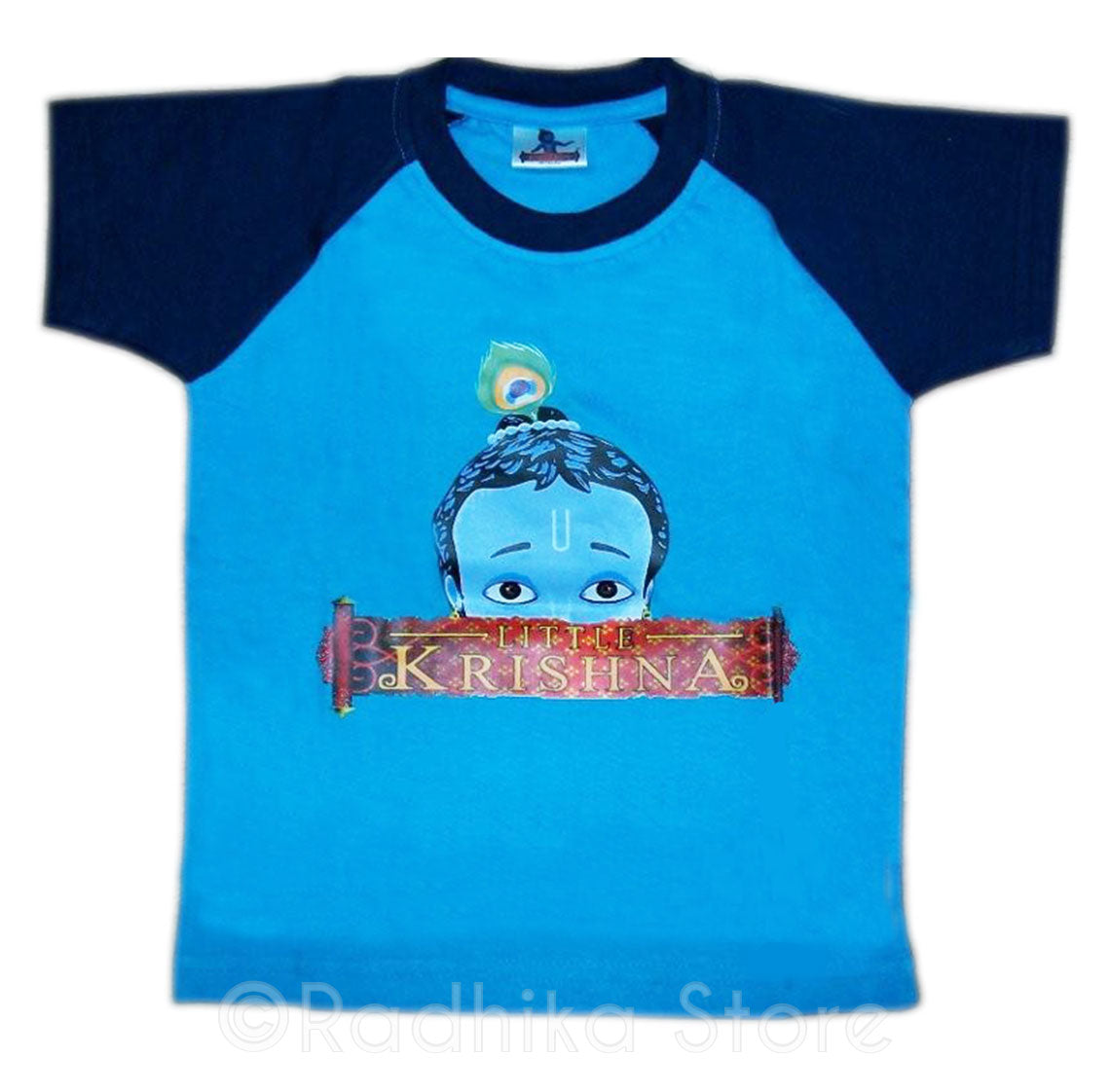 Peeking Krishna T-Shirt, Blue- Short Sleeve- Choose Size- 6 Months to 4 Years