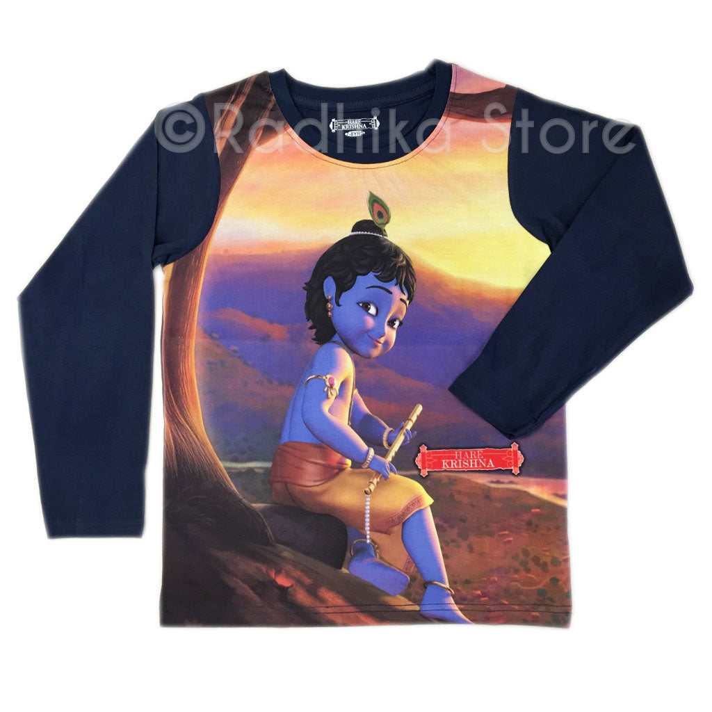 Little Krishna of Vrindavan Blue Long Sleeve- Choose Size -2 to 8 Year