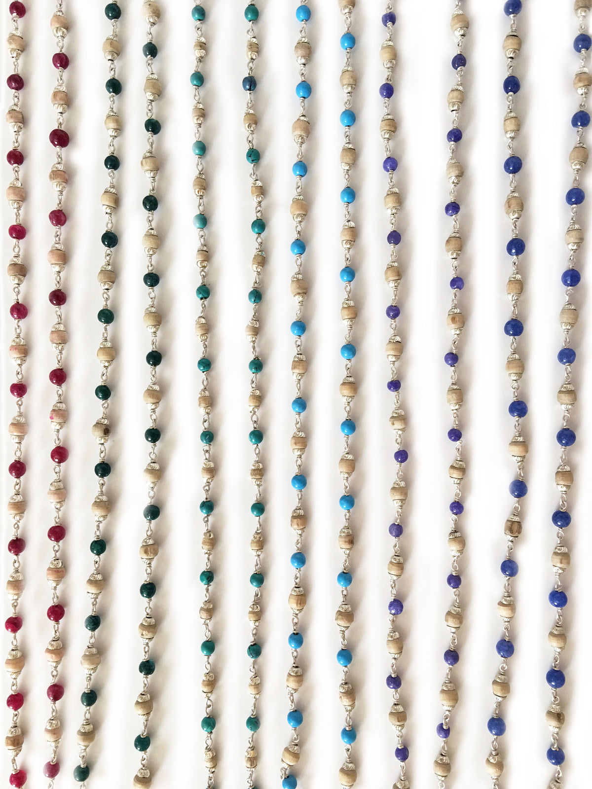 Tulsi With Semi Precious Rubies and Silver Chain Necklace