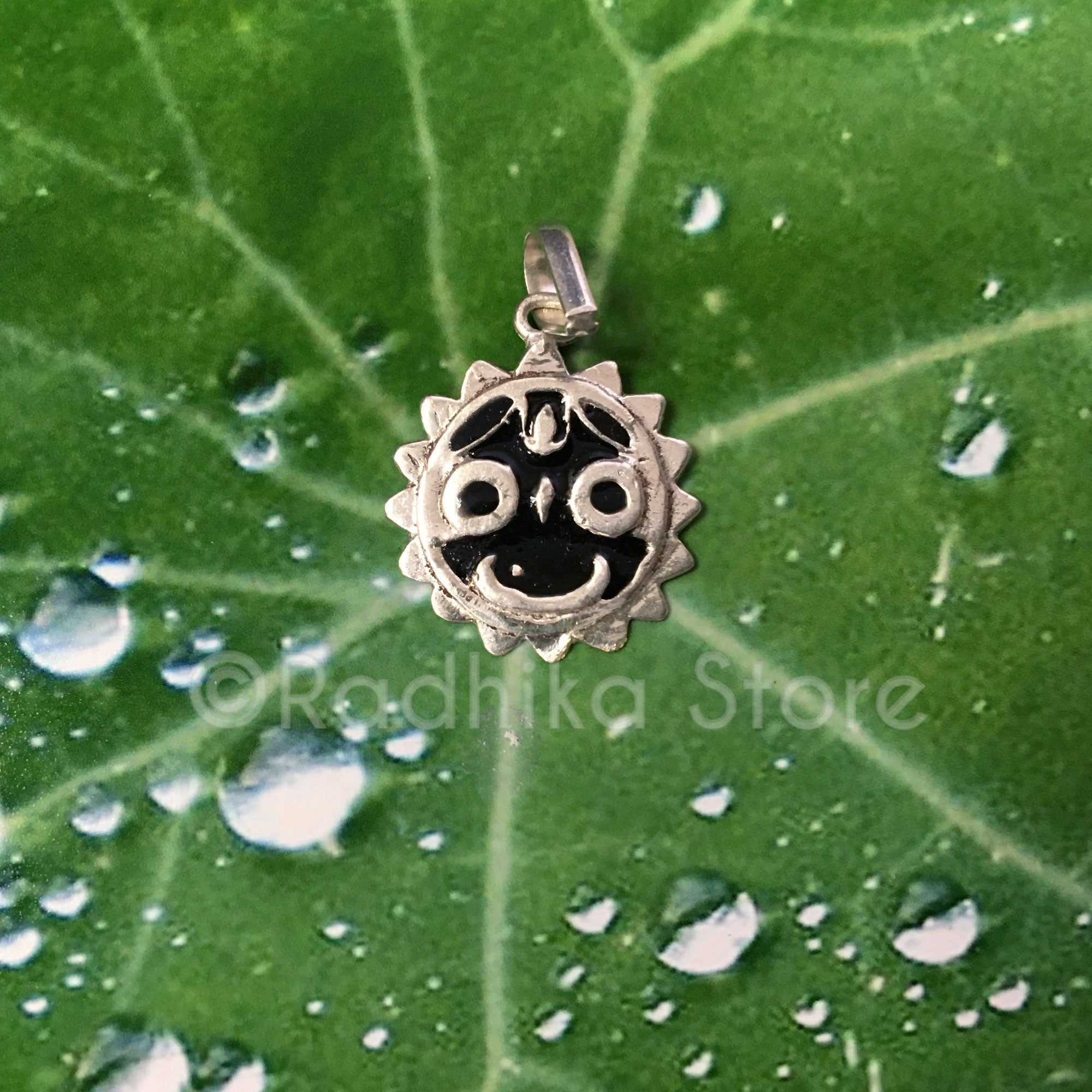 Lord Jagannath - Black Smiling Lotus Face - Silver Pendant