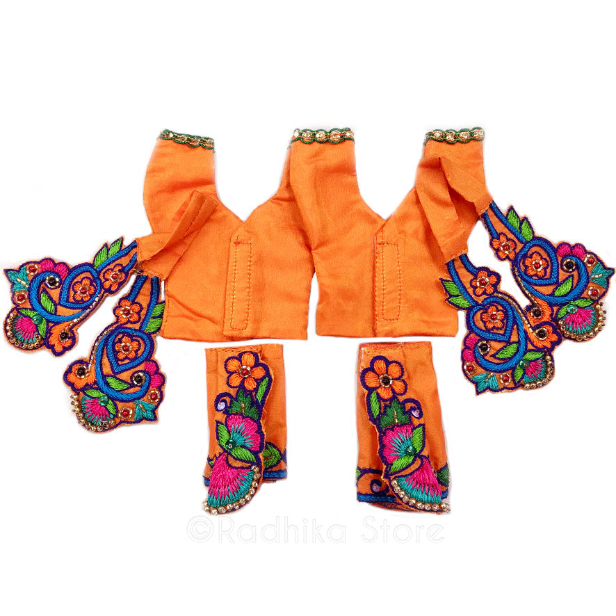 I Lost My Heart in Vrindavan Peacocks - Vibrant Orange - Gaura Nitai Deity Outfit